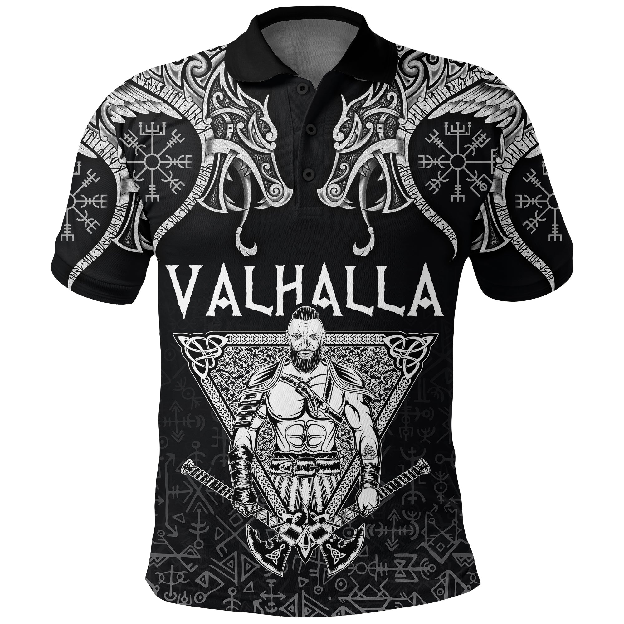 Viking Polo Shirt Warrior Valhalla and Double Dragon RLT12