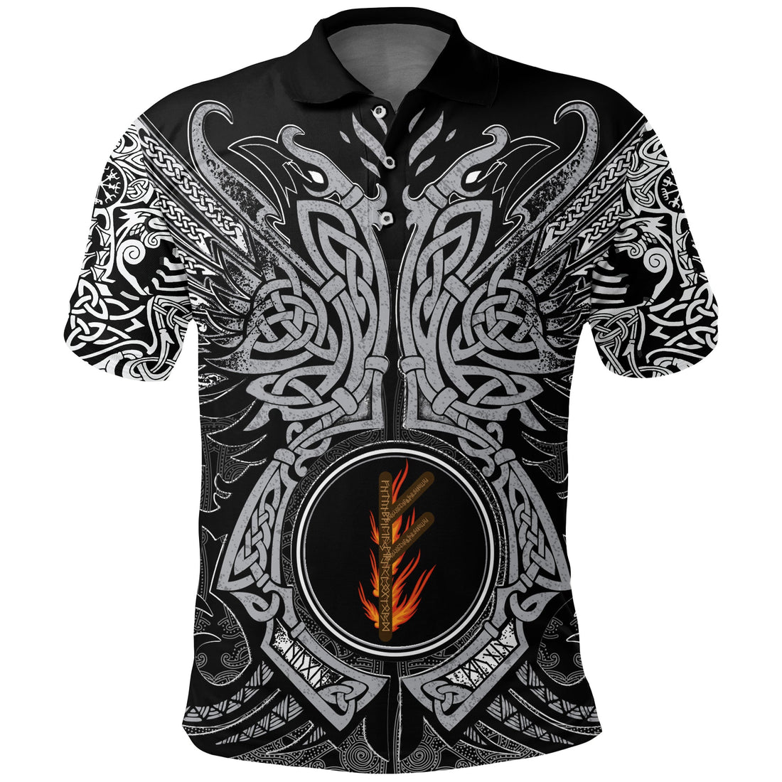 Viking Polo Shirt Fehu Rune, Raven Tattoo RLT12