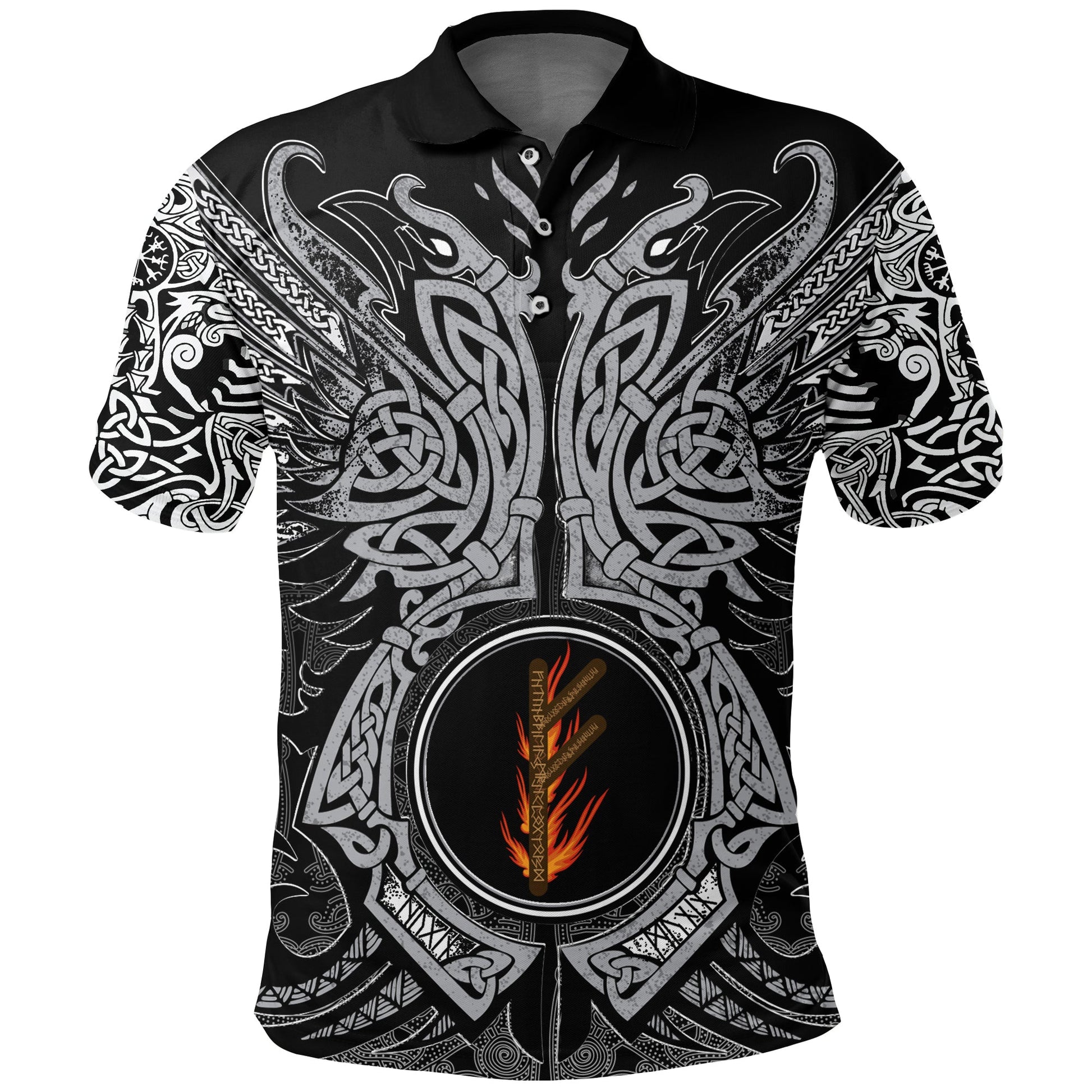 Viking Polo Shirt Fehu Rune, Raven Tattoo RLT12