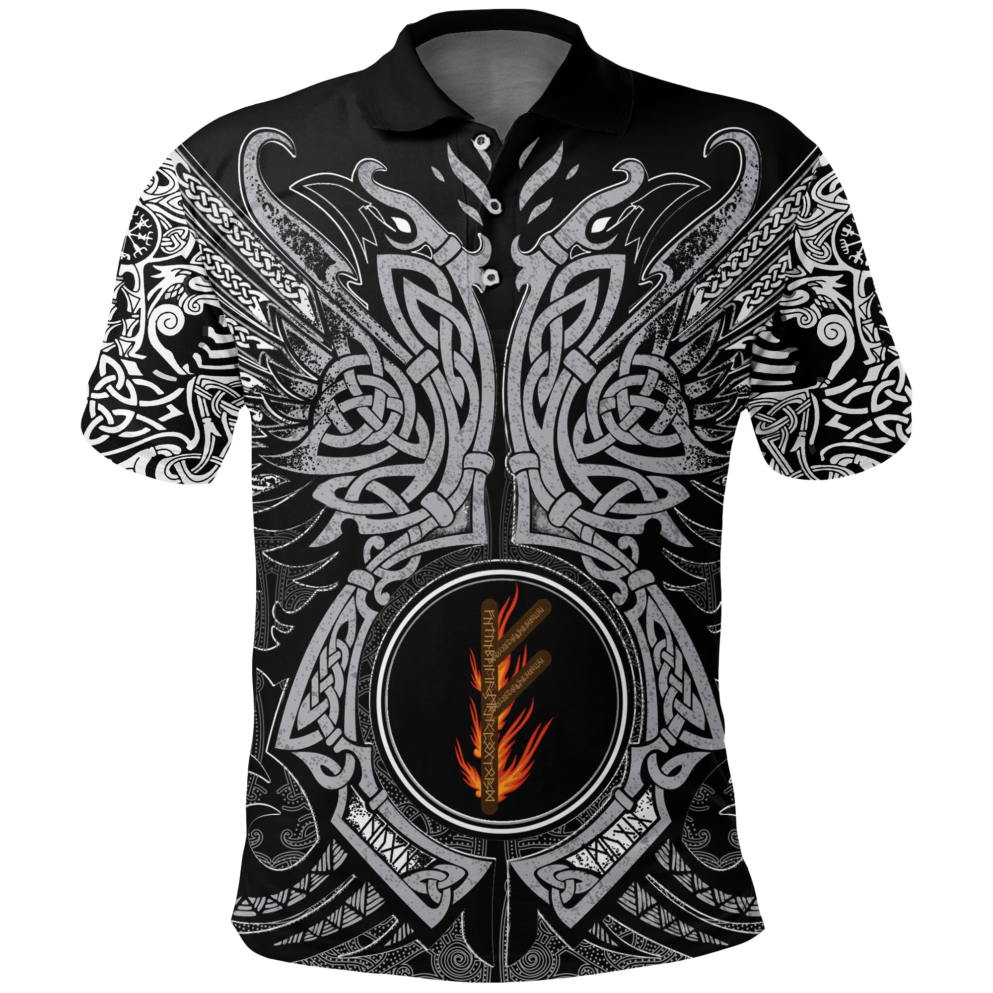 Viking Polo Shirt Fehu Rune, Raven Tattoo RLT12