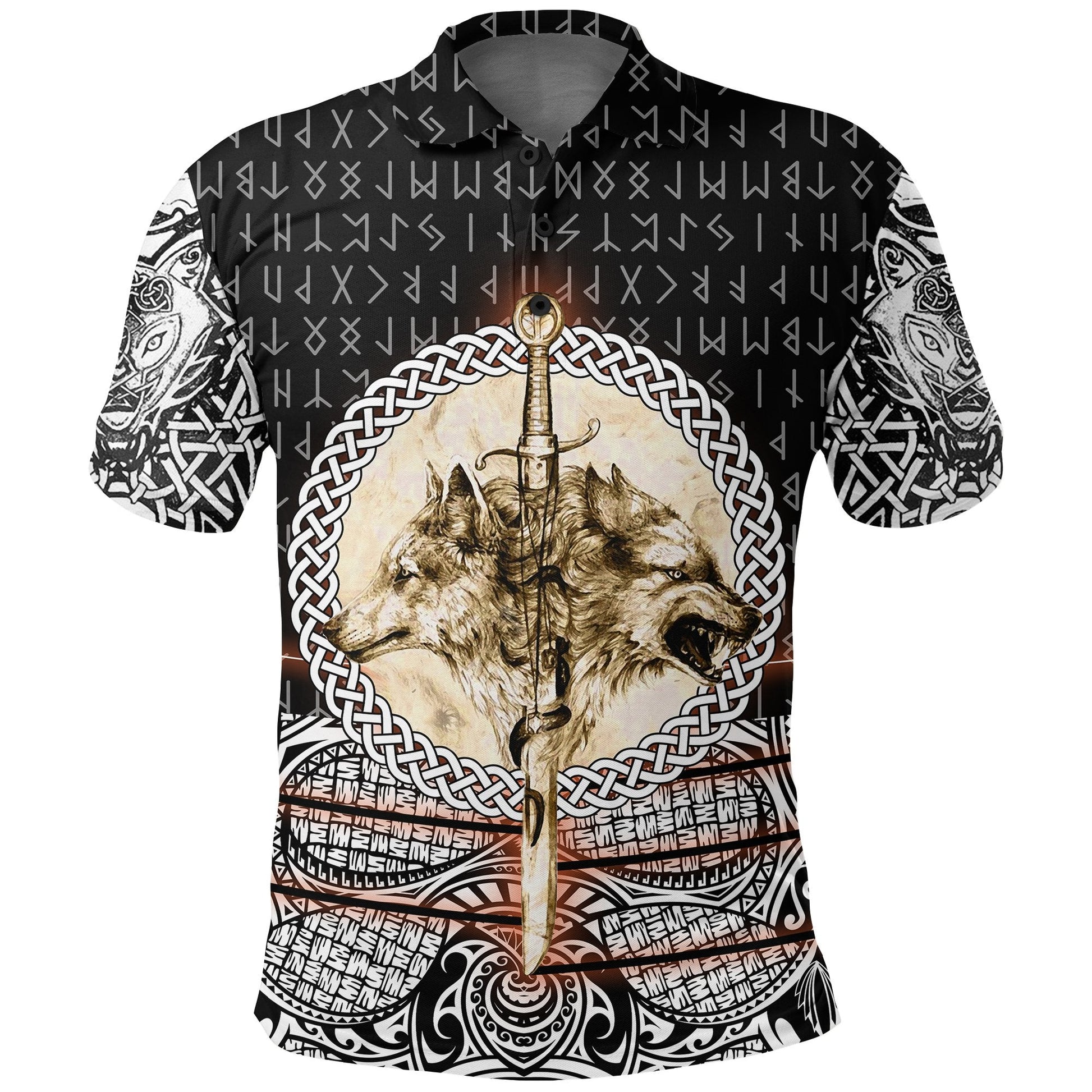 Viking Polo Shirt Wolf and Vikings Tattoo 3D RLT12