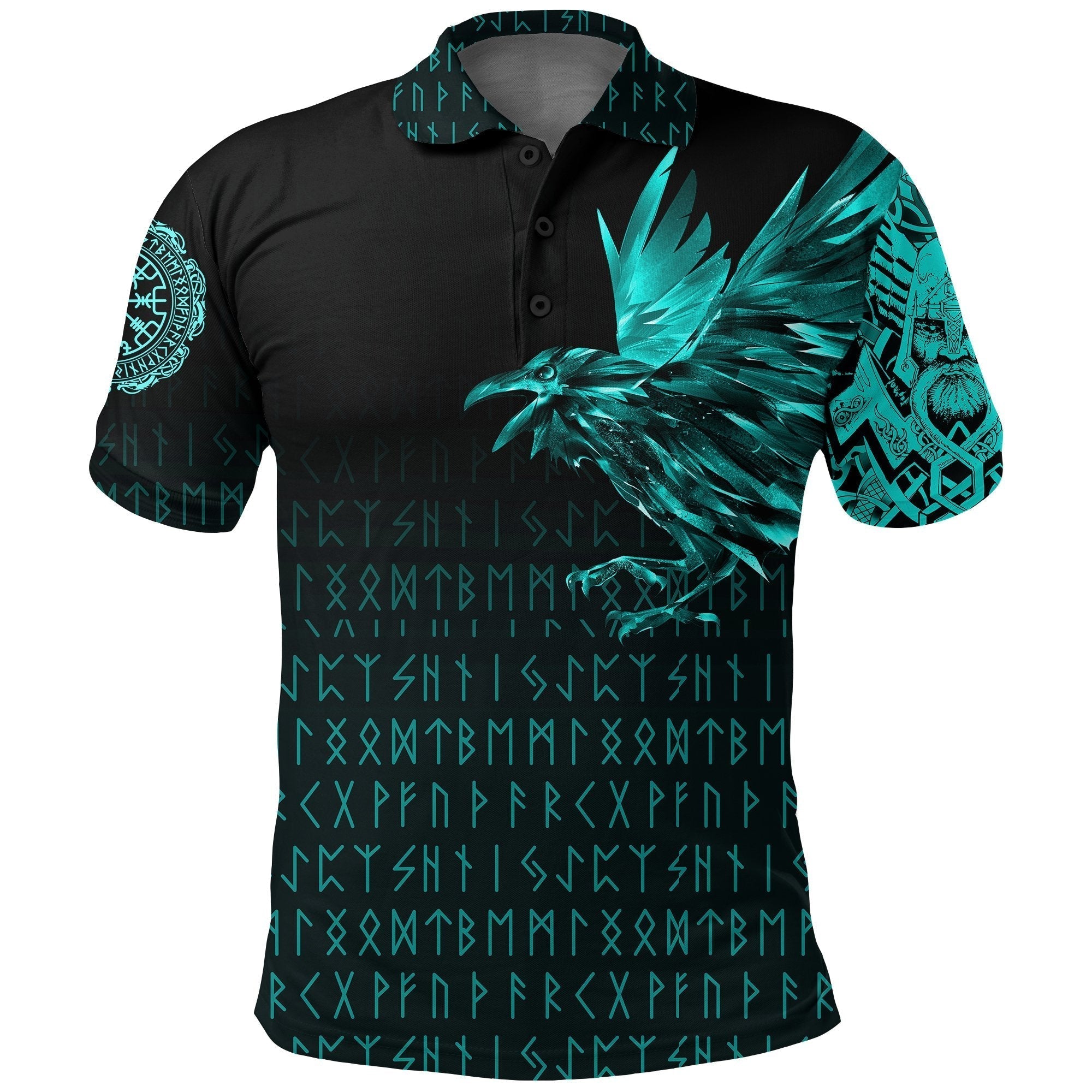 Viking Polo Shirt The Raven Of Odin Rune Cyan RLT12