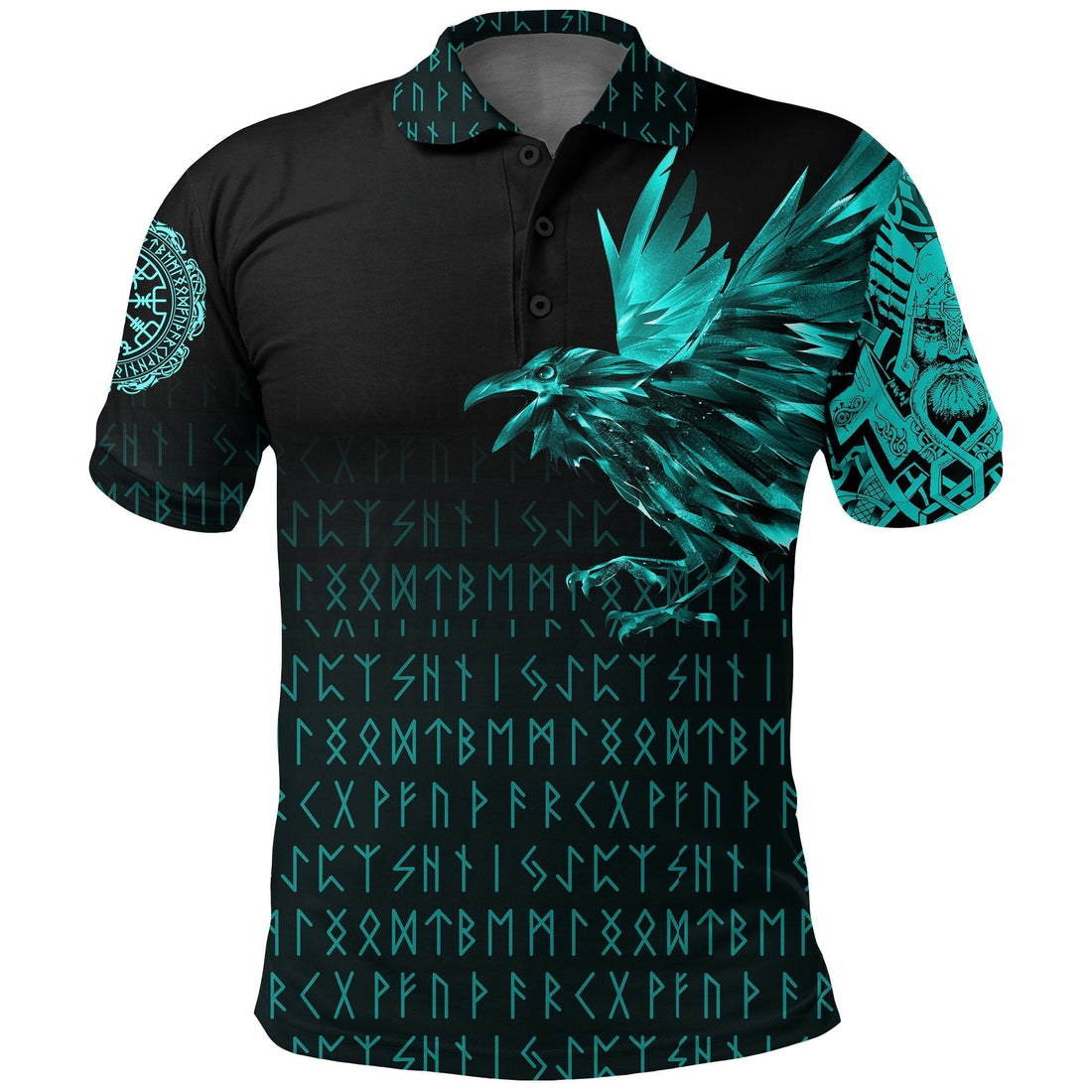 Viking Polo Shirt The Raven Of Odin Rune Cyan RLT12