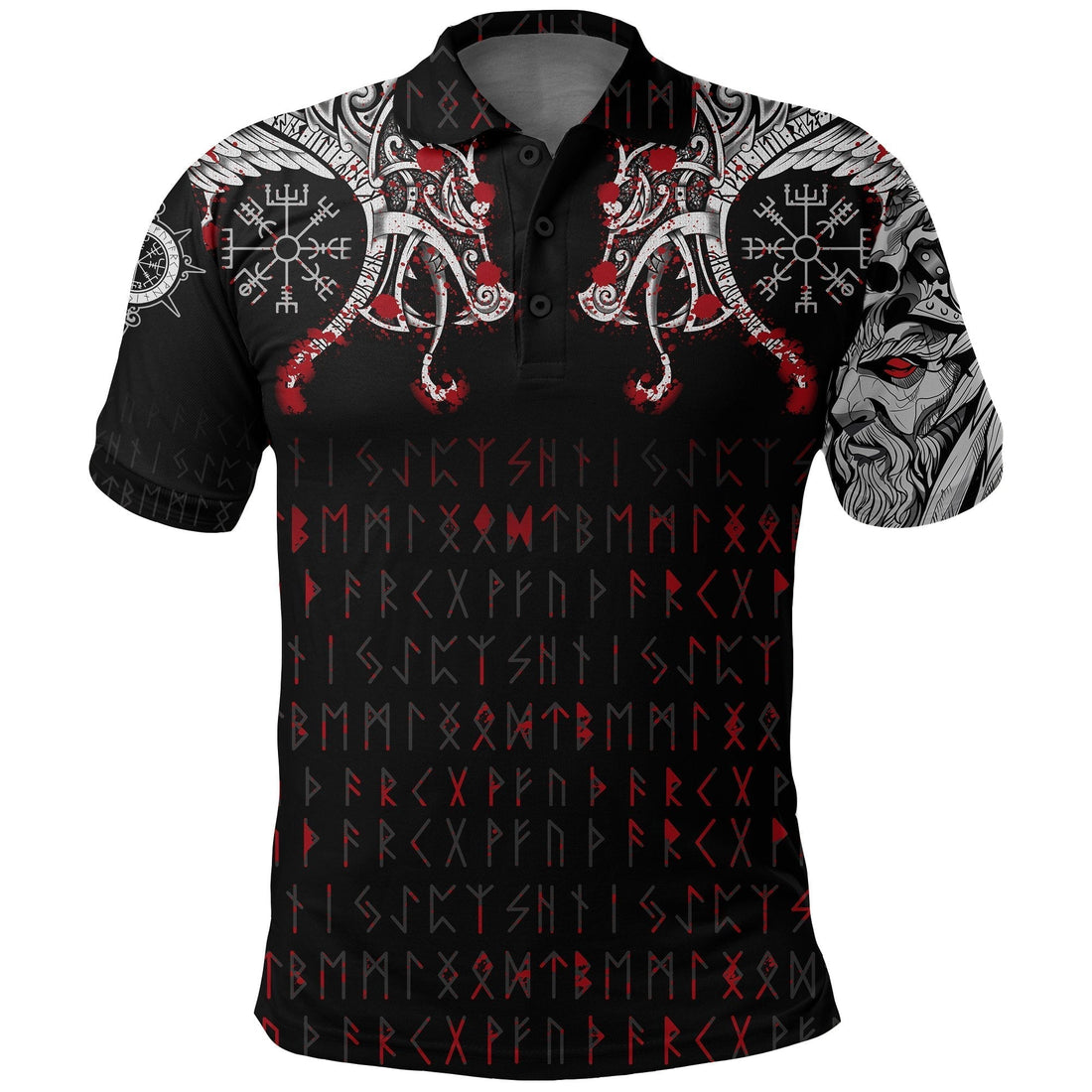 Viking Polo Shirt Double Dragon Tattoo and Vegvisir Blood RLT12