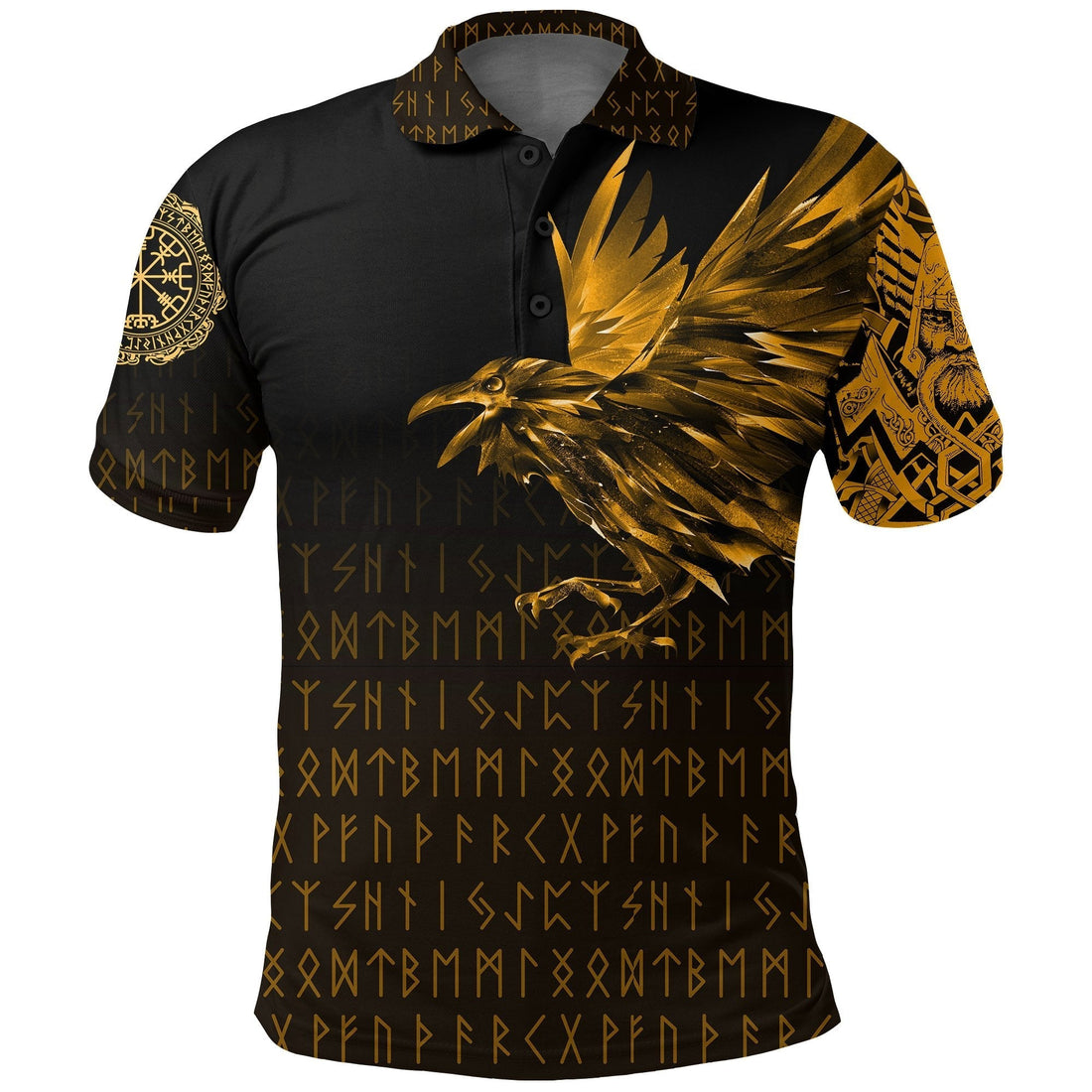 Viking Polo Shirt The Raven Of Odin Rune, Gold RLT12