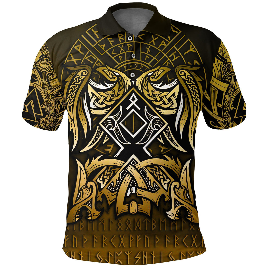 Viking Polo Shirt Othala and Raven Golden RLT12