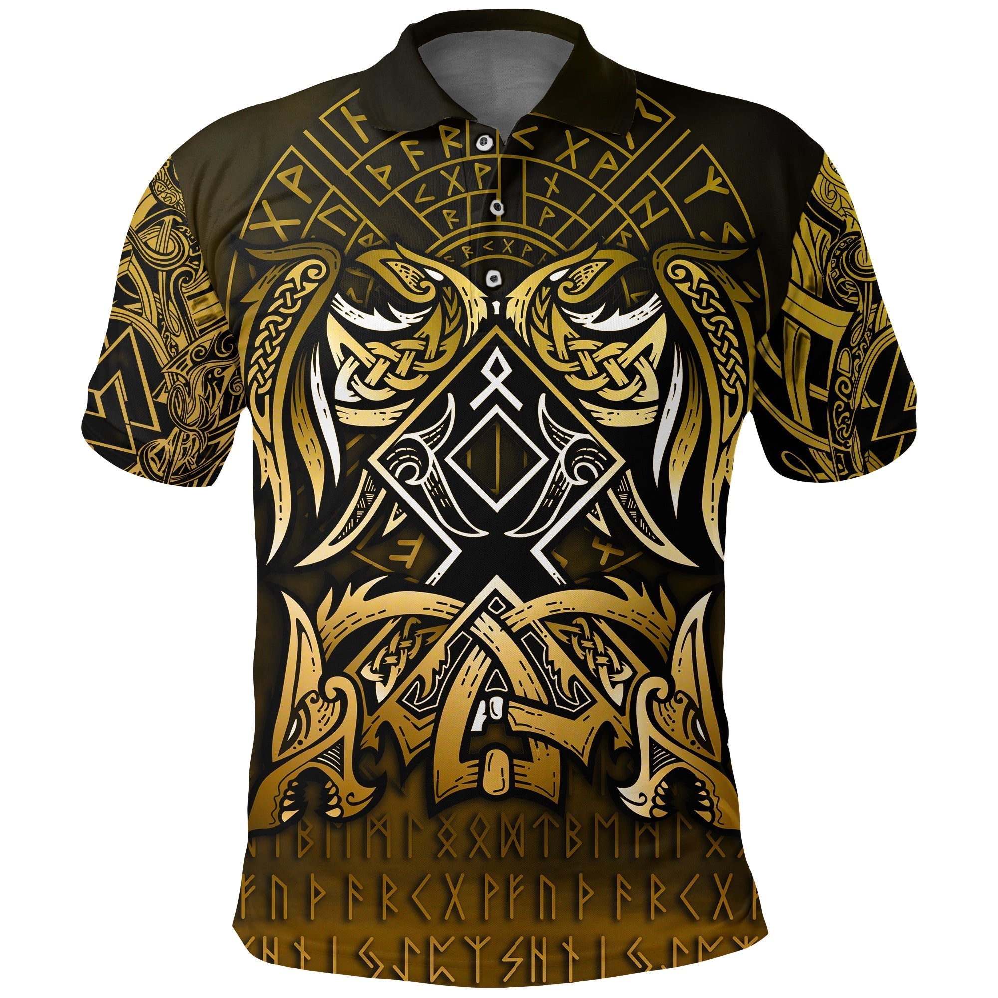 Viking Polo Shirt Othala and Raven Golden RLT12