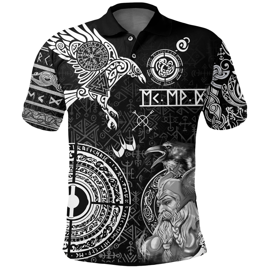 Viking Polo Shirt Odin and Raven Tattoo RLT12