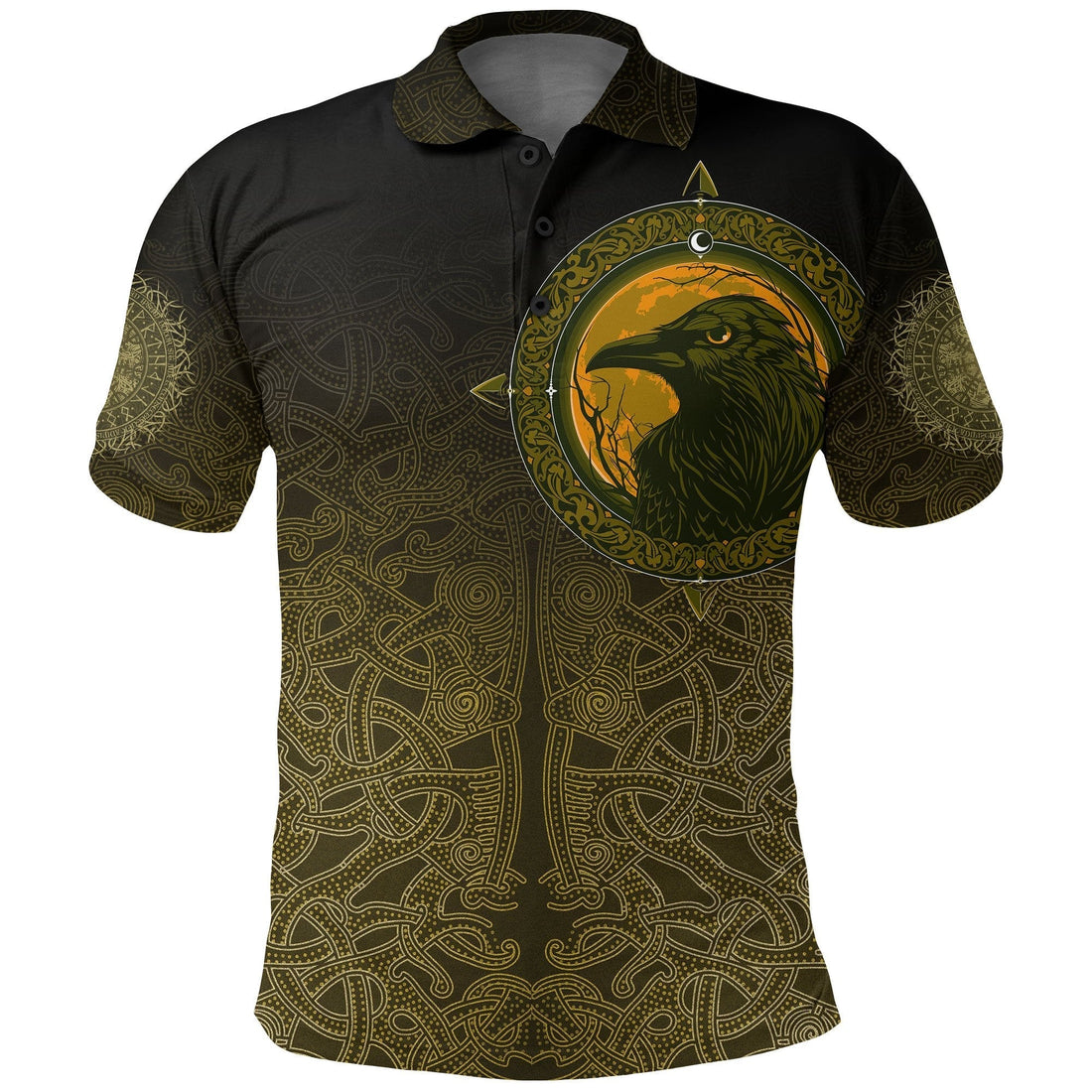 Viking Polo Shirt, Ethnic Odin Raven Gold RLT12