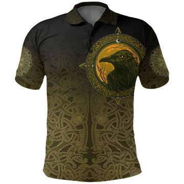 Viking Polo Shirt, Ethnic Odin Raven Gold RLT12