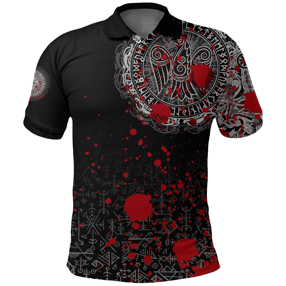 Viking Polo Shirt Raven Celtic Tattoo Blood RLT12