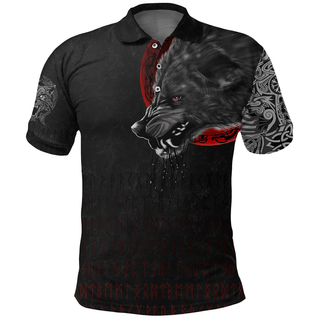 Viking Polo Shirt Wolf and Blood Moon RLT12