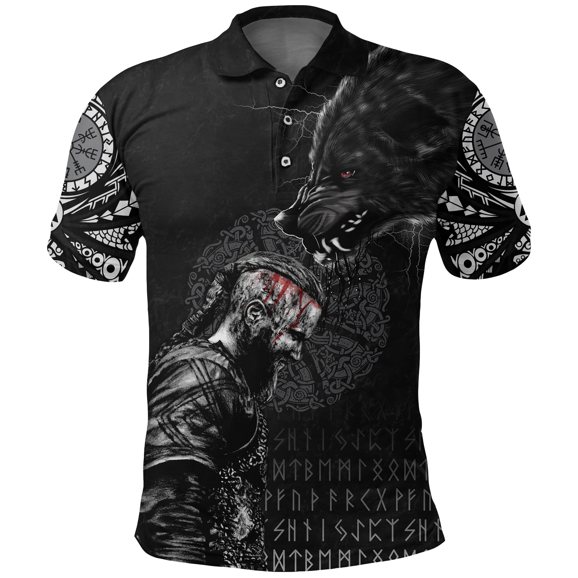 Viking Polo Shirt Ragnar and Wolf RLT12