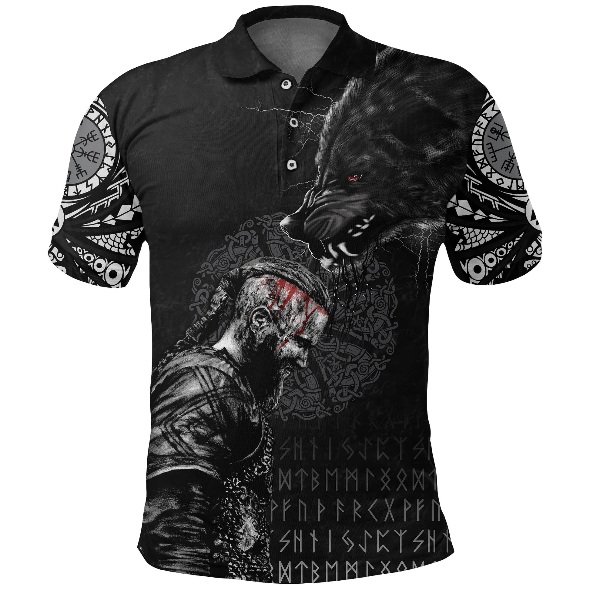 Viking Polo Shirt Ragnar and Wolf RLT12