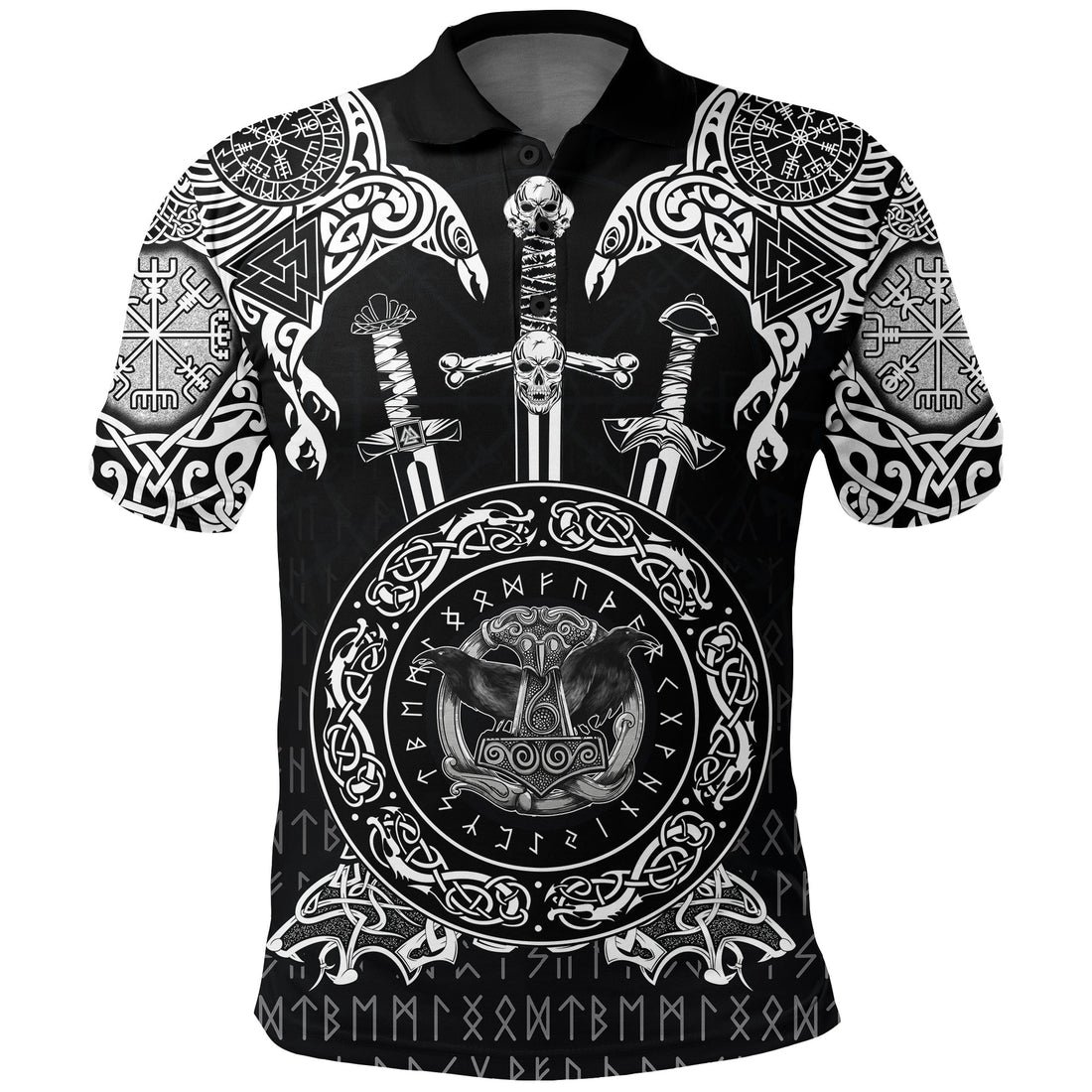 Viking Polo Shirt Huginn and Muniin With Mjolnir RLT12