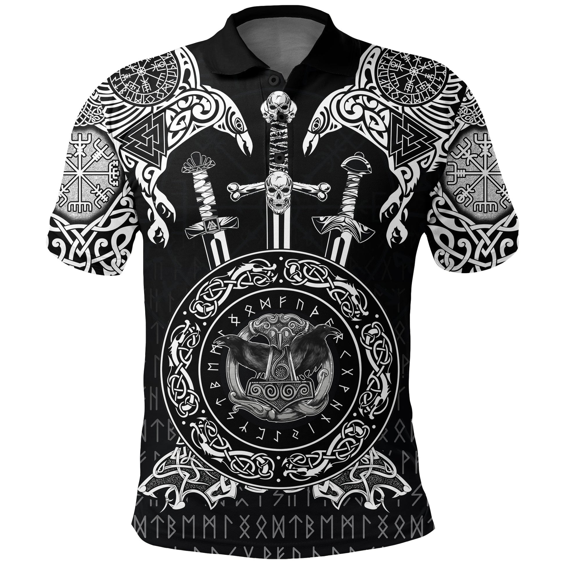 Viking Polo Shirt Huginn and Muniin With Mjolnir RLT12