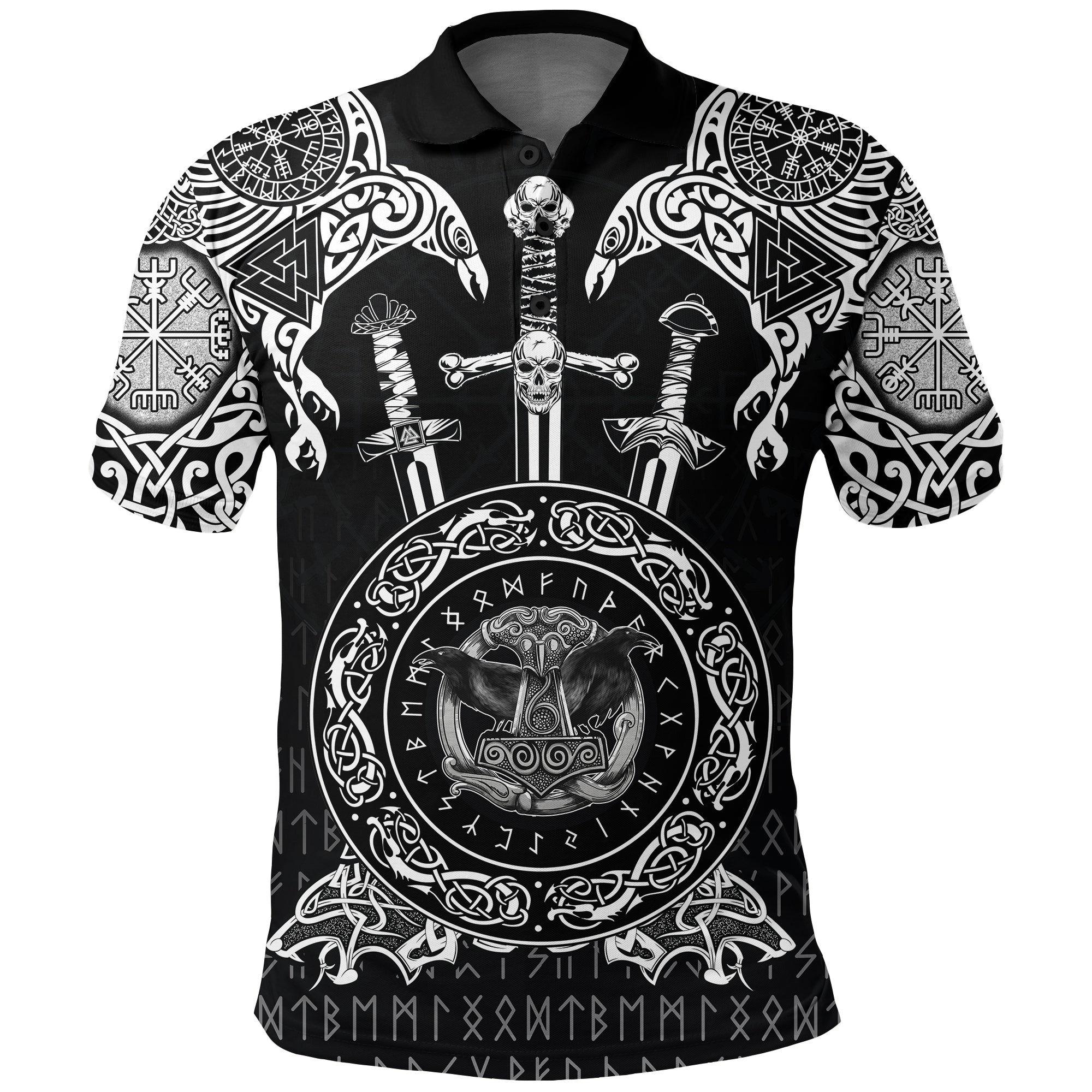 Viking Polo Shirt Huginn and Muniin With Mjolnir RLT12