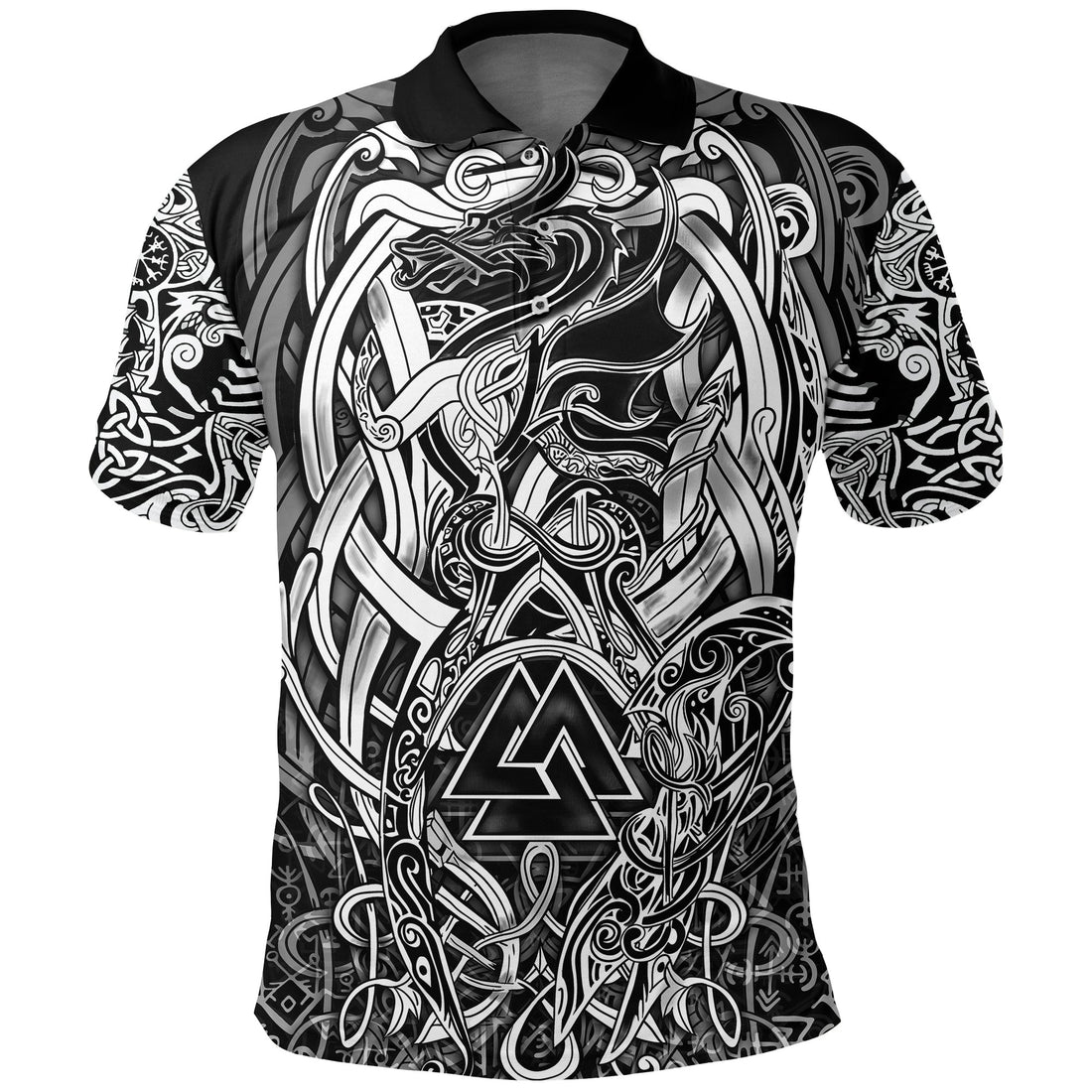 Viking Polo Shirt Valknut and Dragon Tattoo RLT12
