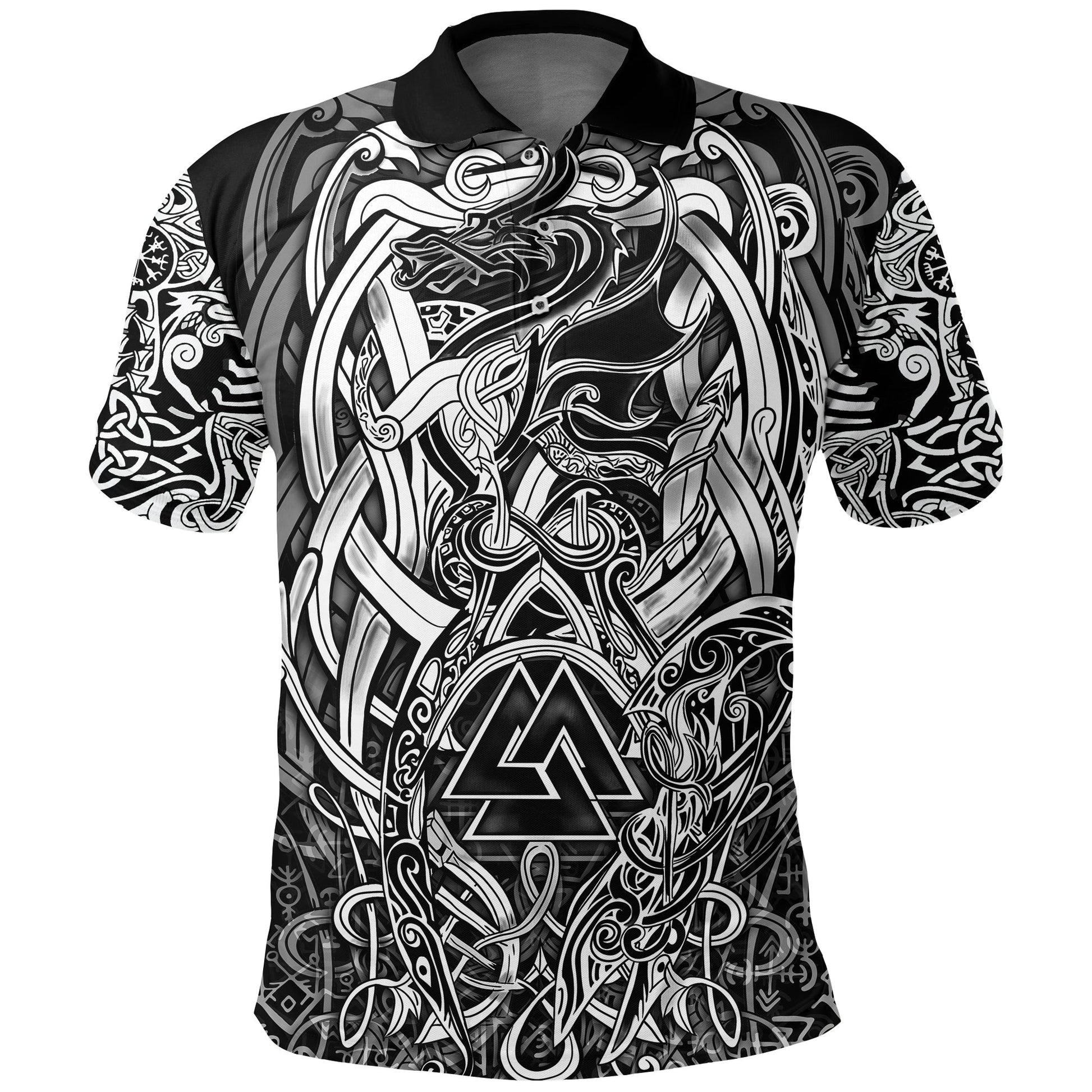Viking Polo Shirt Valknut and Dragon Tattoo RLT12