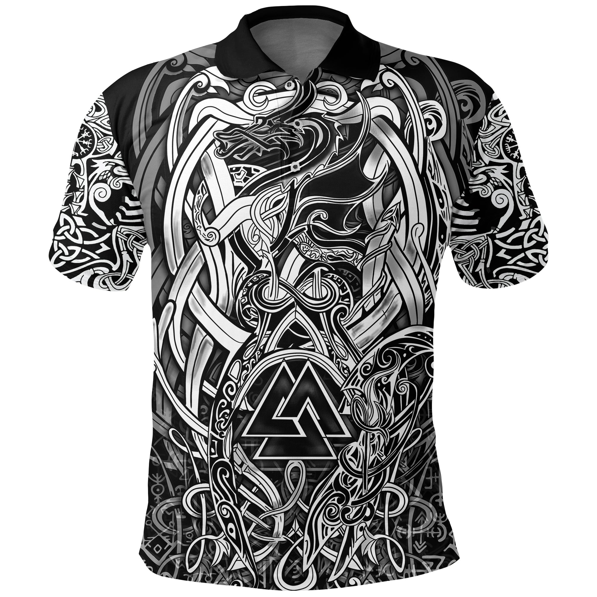 Viking Polo Shirt Valknut and Dragon Tattoo RLT12