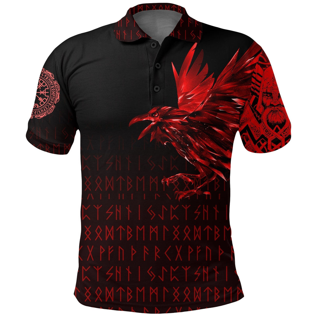 Viking Polo Shirt The Raven Of Odin Rune, Red RLT12