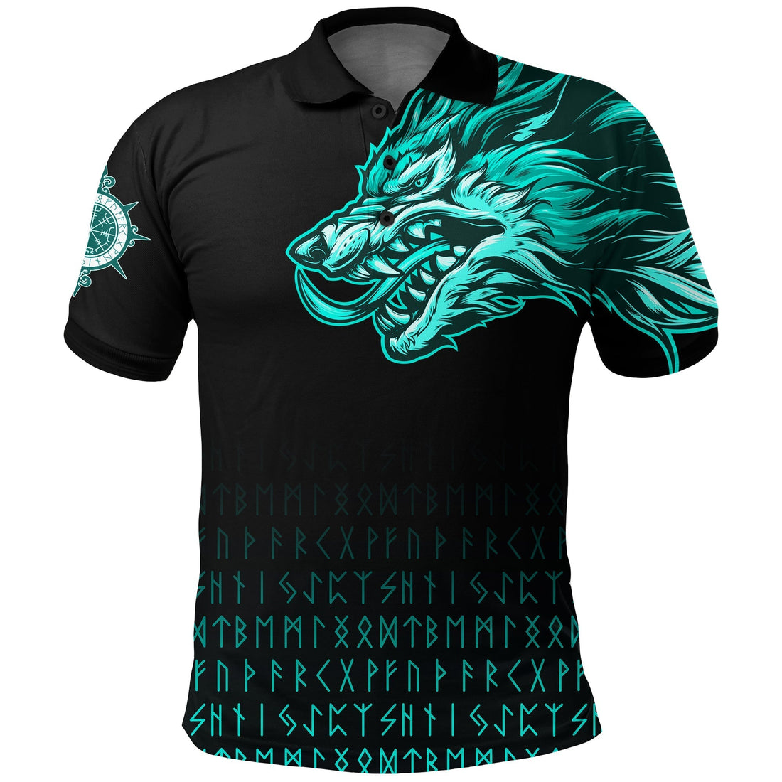 Viking Polo Shirt Fenrir Wolf Cyan Near Shoulder RLT12