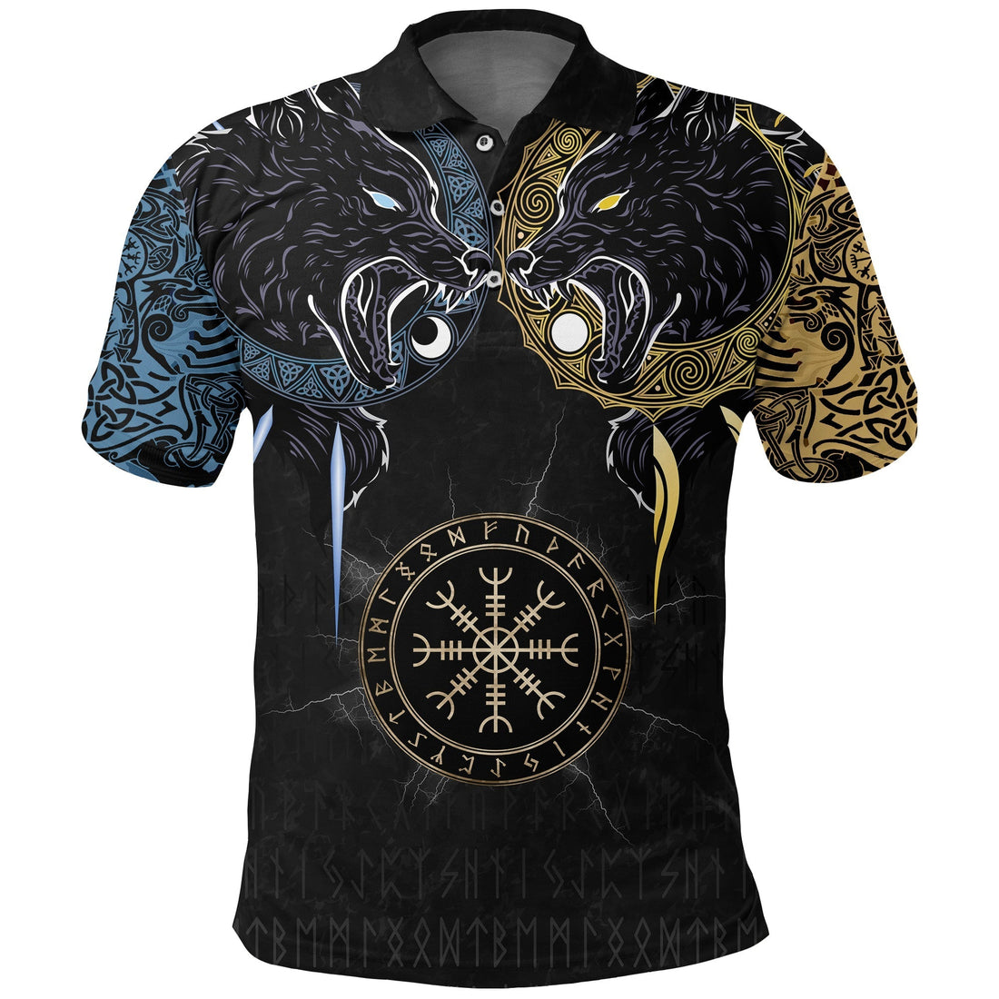 Viking Polo Shirt Hati and Skoll Tattoo RLT12