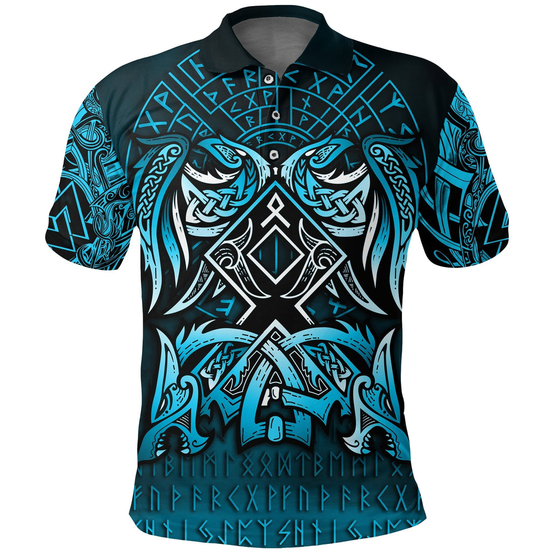 Viking Polo Shirt Othala and Raven Blue RLT12