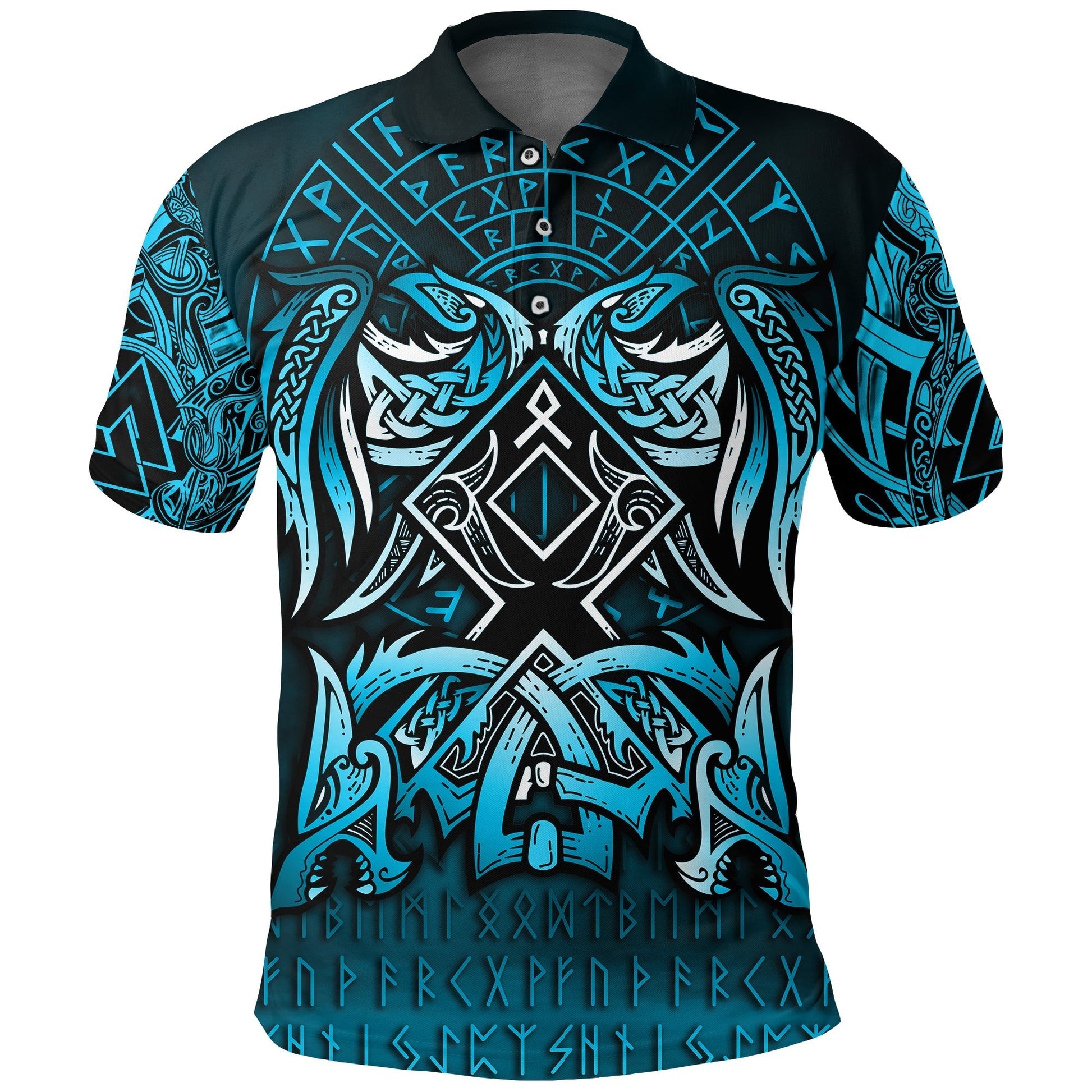 Viking Polo Shirt Othala and Raven Blue RLT12