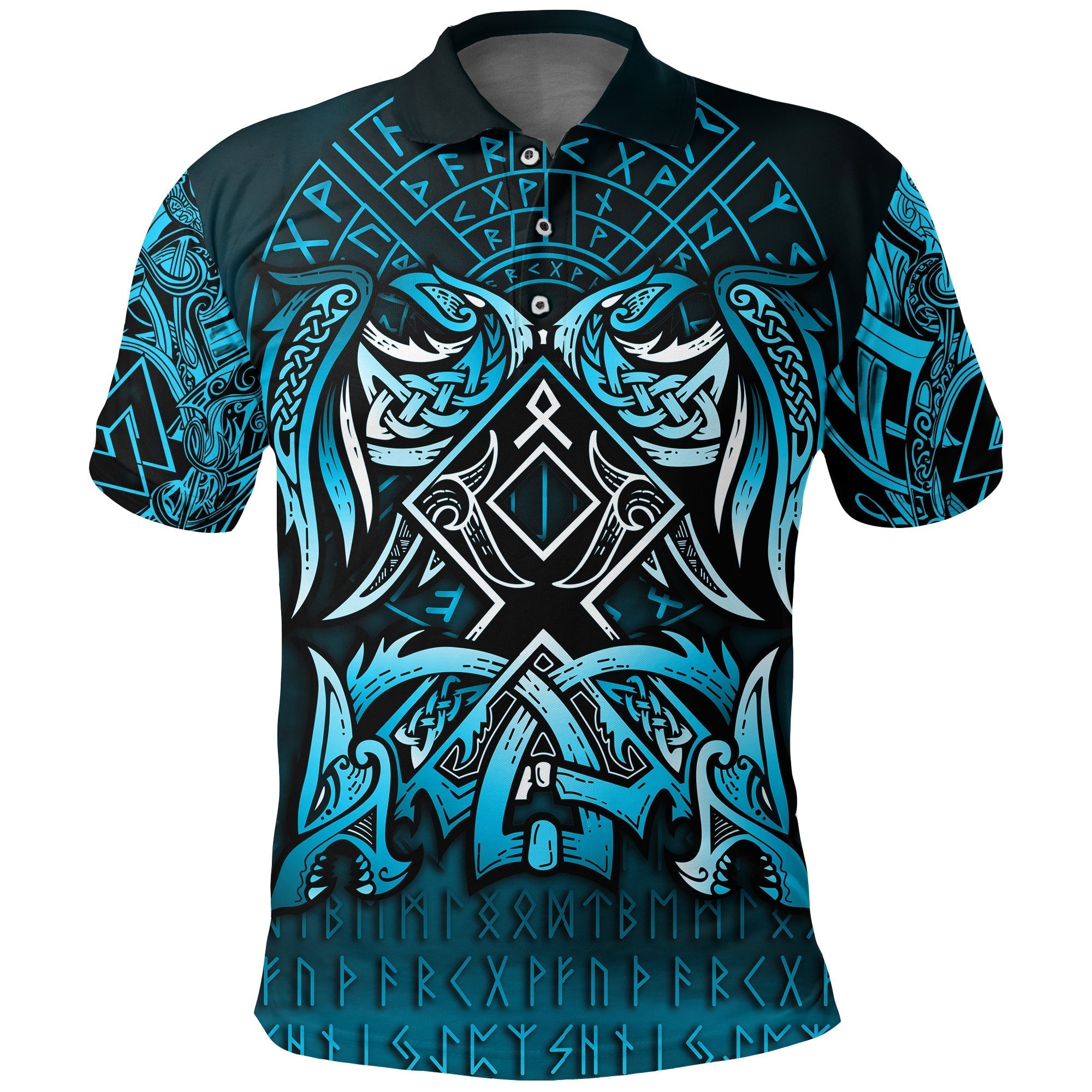 Viking Polo Shirt Othala and Raven Blue RLT12