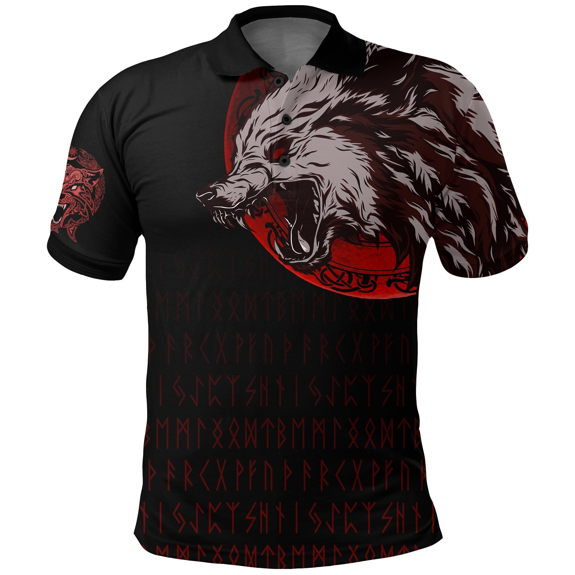 Viking Polo Shirt Wolf Blood Moon RLT12