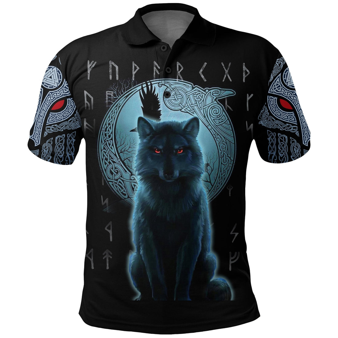 Viking Polo Shirt, Fenrir Viking Wolf and Moon RLT12