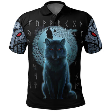 Viking Polo Shirt, Fenrir Viking Wolf and Moon RLT12