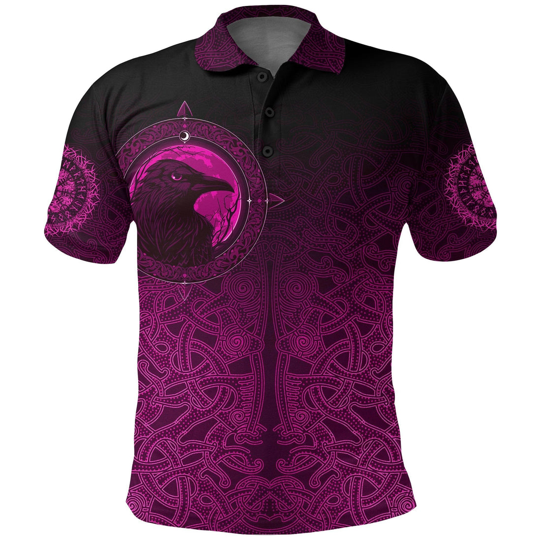 Viking Polo Shirt, Ethnic Odin Raven Pink RLT12