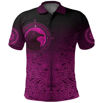Viking Polo Shirt, Ethnic Odin Raven Pink RLT12