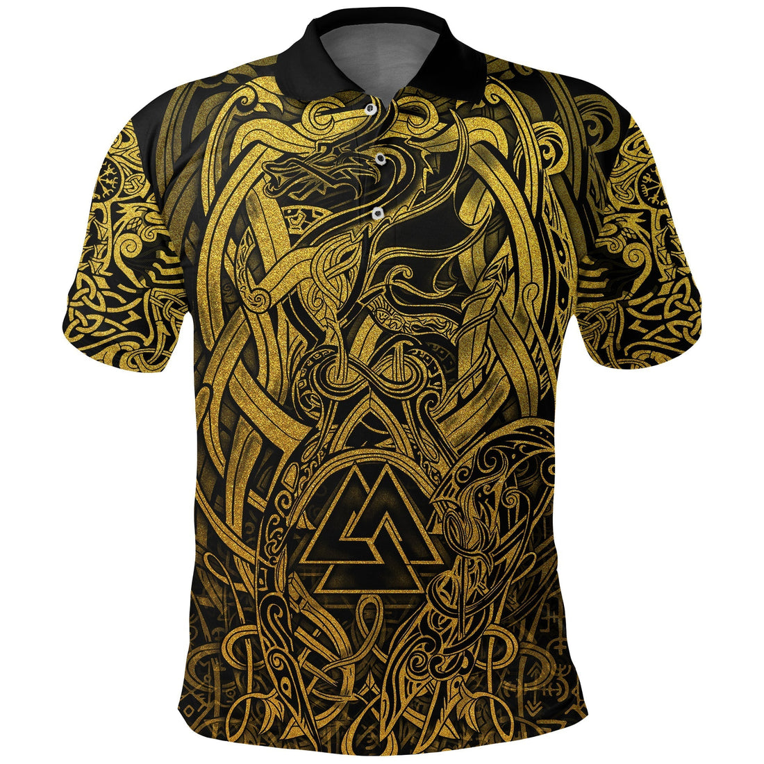 Viking Polo Shirt Valknut and Dragon Tattoo Golden RLT12