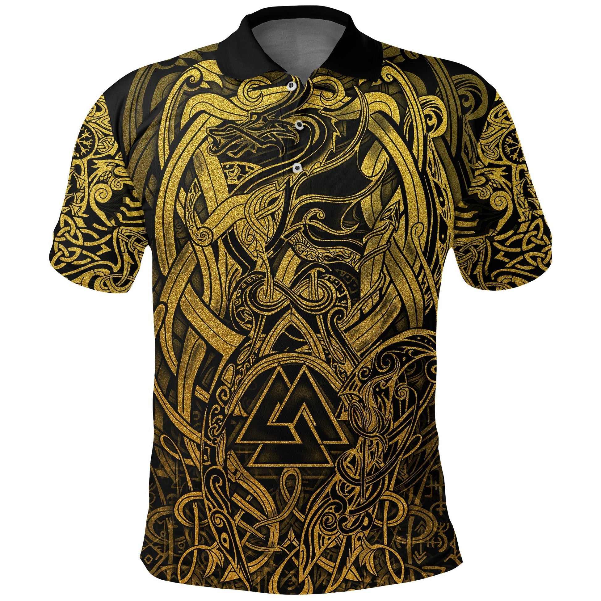 Viking Polo Shirt Valknut and Dragon Tattoo Golden RLT12