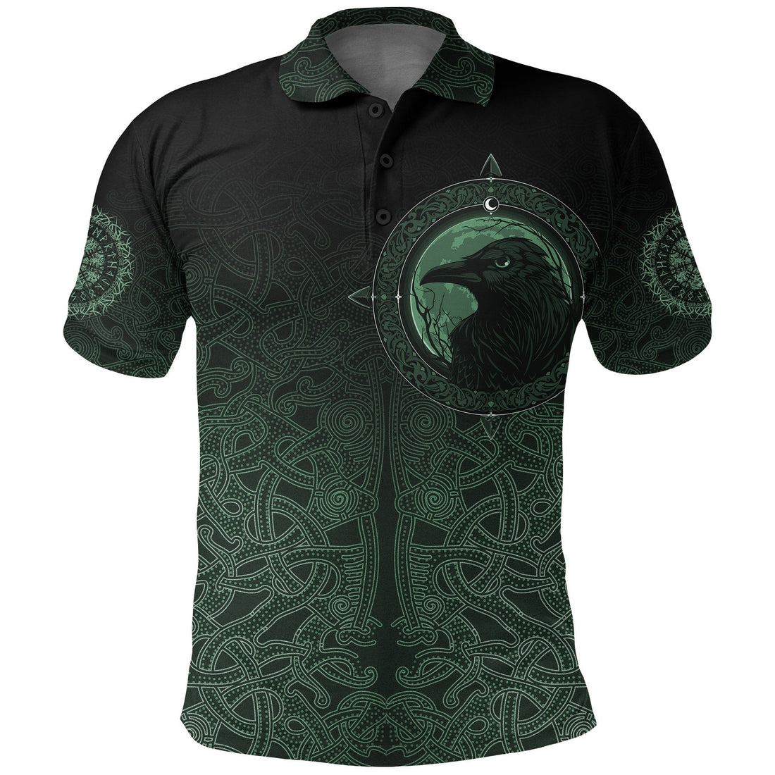 Viking Polo Shirt, Ethnic Odin Raven Green RLT12