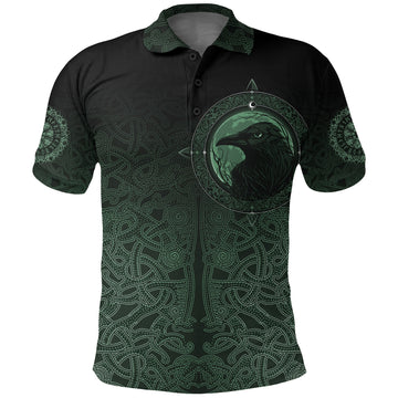 Viking Polo Shirt, Ethnic Odin Raven Green RLT12