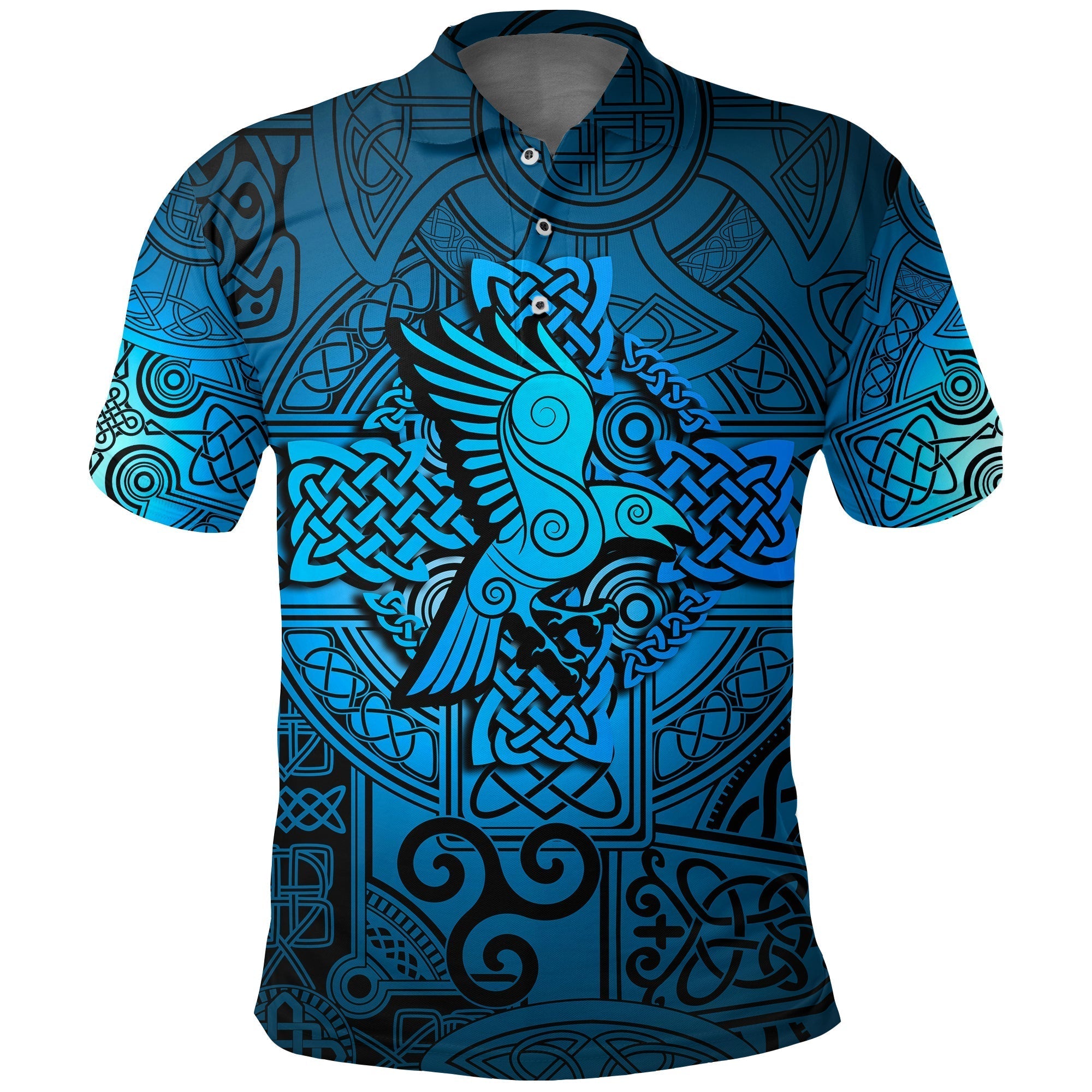 Viking Polo Shirt Raven Odin Celtic Cyan RLT12