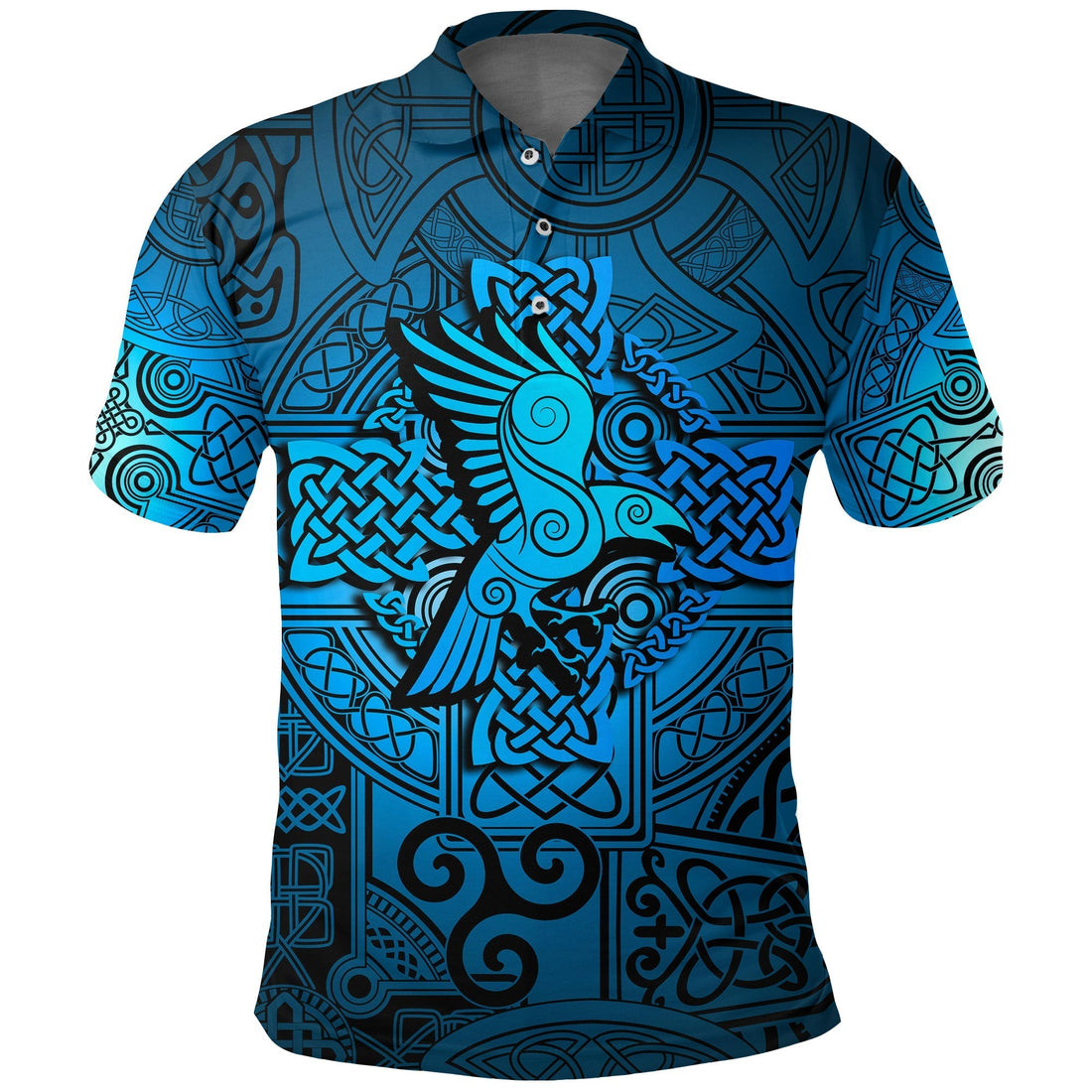 Viking Polo Shirt Raven Odin Celtic Cyan RLT12