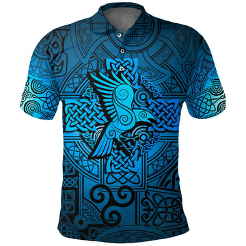 Viking Polo Shirt Raven Odin Celtic Cyan RLT12