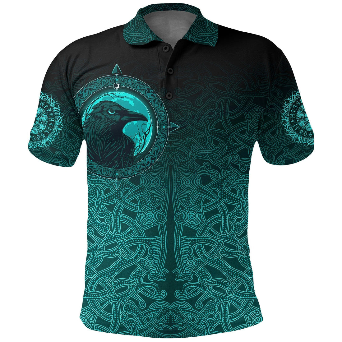 Viking Polo Shirt, Ethnic Odin Raven Cyan RLT12