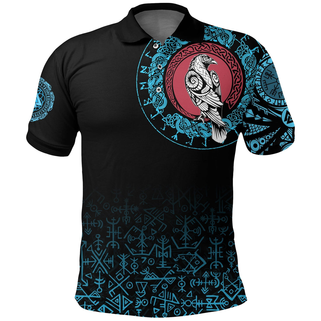 Viking Polo Shirt Raven Celtic Cyan Tattoo RLT12