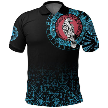 Viking Polo Shirt Raven Celtic Cyan Tattoo RLT12