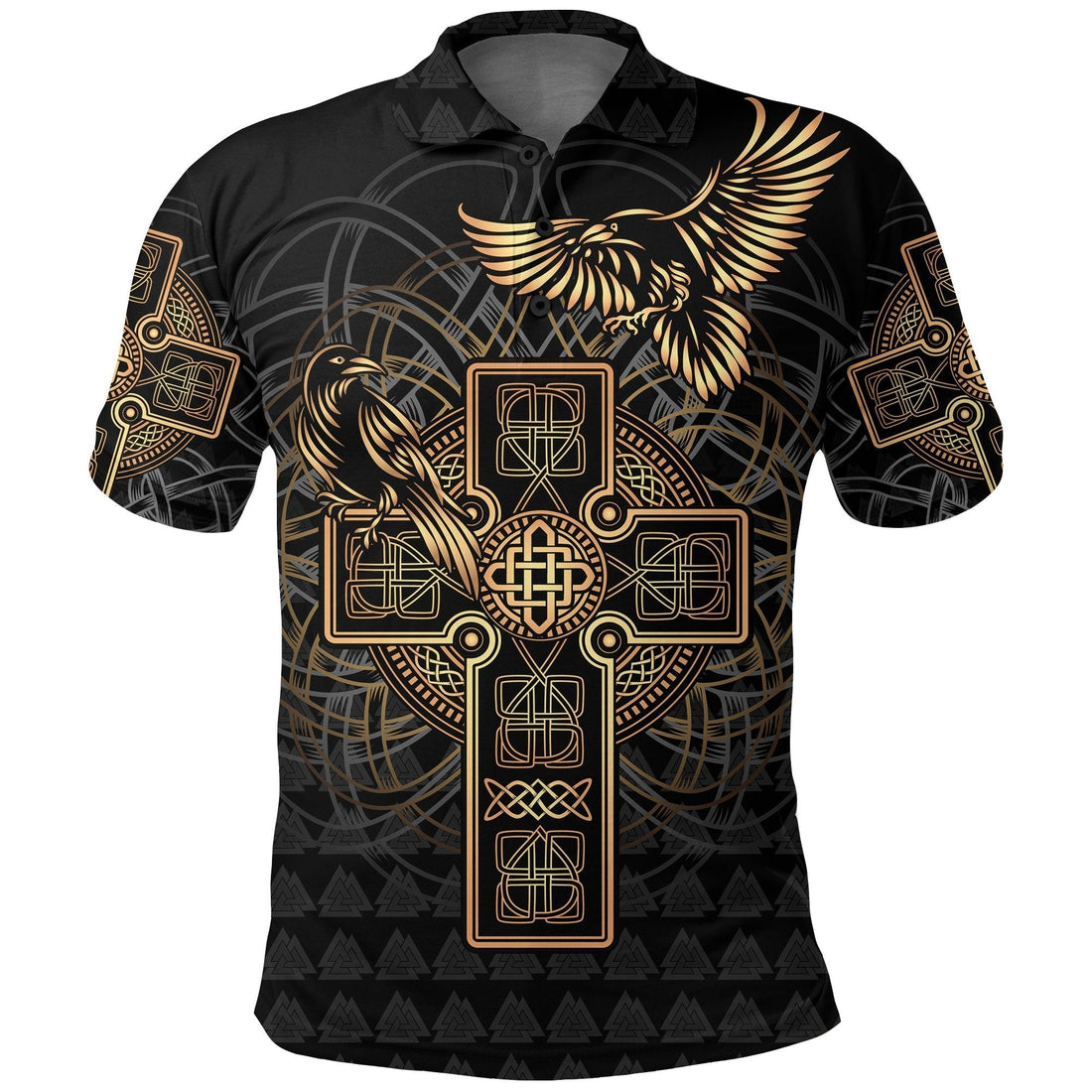 Viking Polo Shirt Odins Celtic Raven Tattoo RLT12