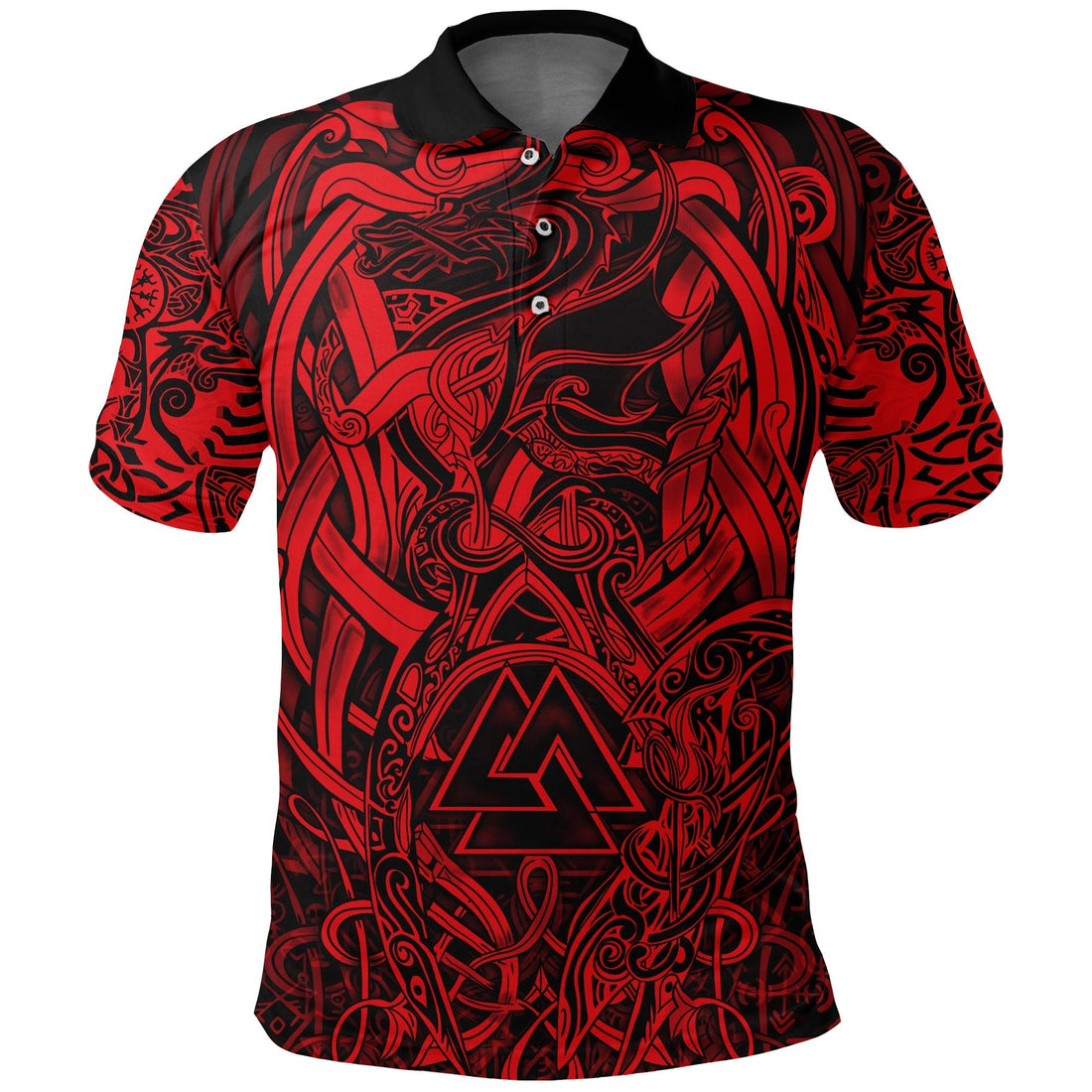 Viking Polo Shirt Valknut and Dragon Tattoo Red RLT12