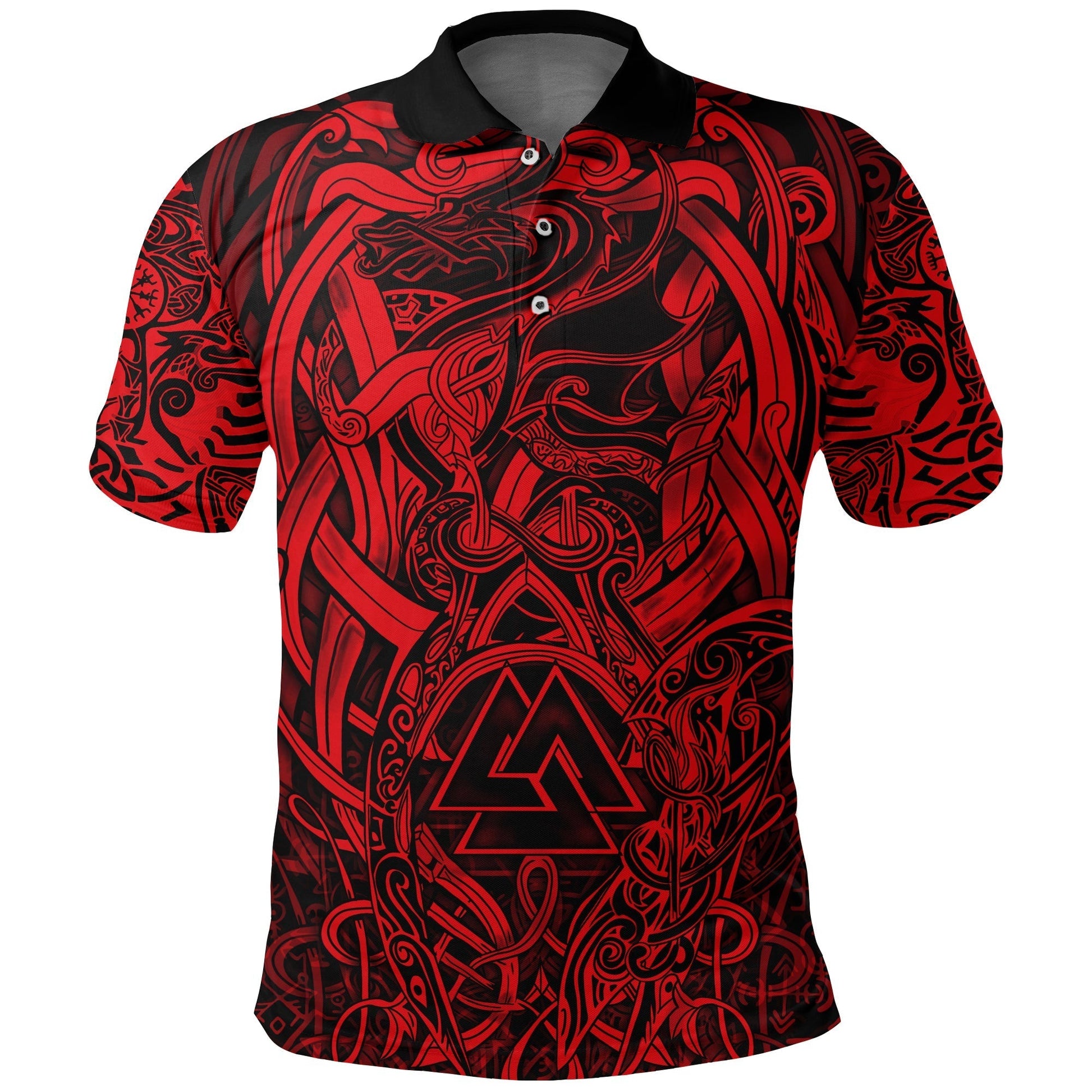 Viking Polo Shirt Valknut and Dragon Tattoo Red RLT12