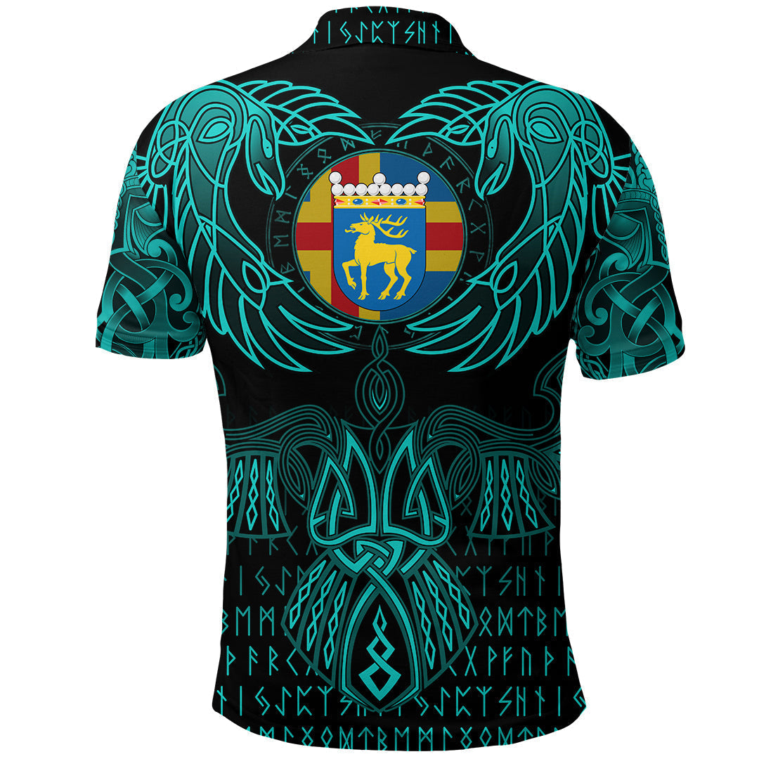 Viking Aaland Islands Polo Shirt Valknut of Odin Cyan RLT12