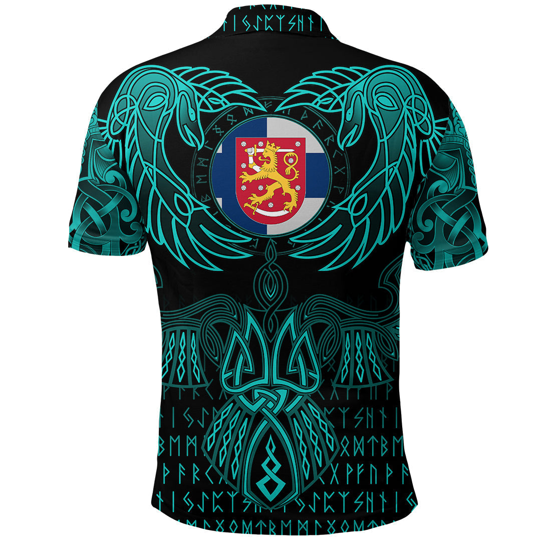 Viking Finland Polo Shirt Valknut of Odin Cyan RLT12